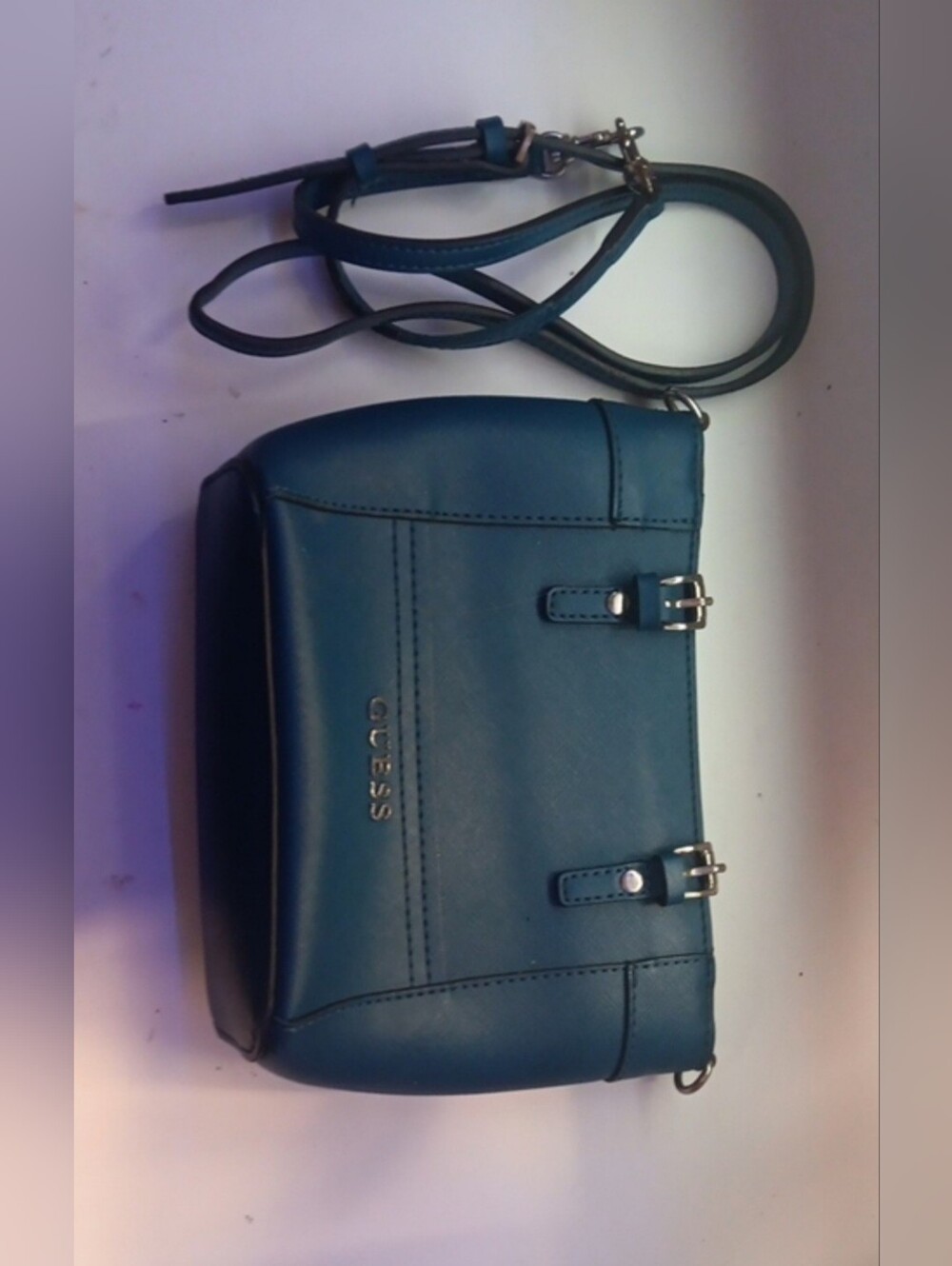 GUESS Teal Blue Crossbody Bag with Silver Hardware